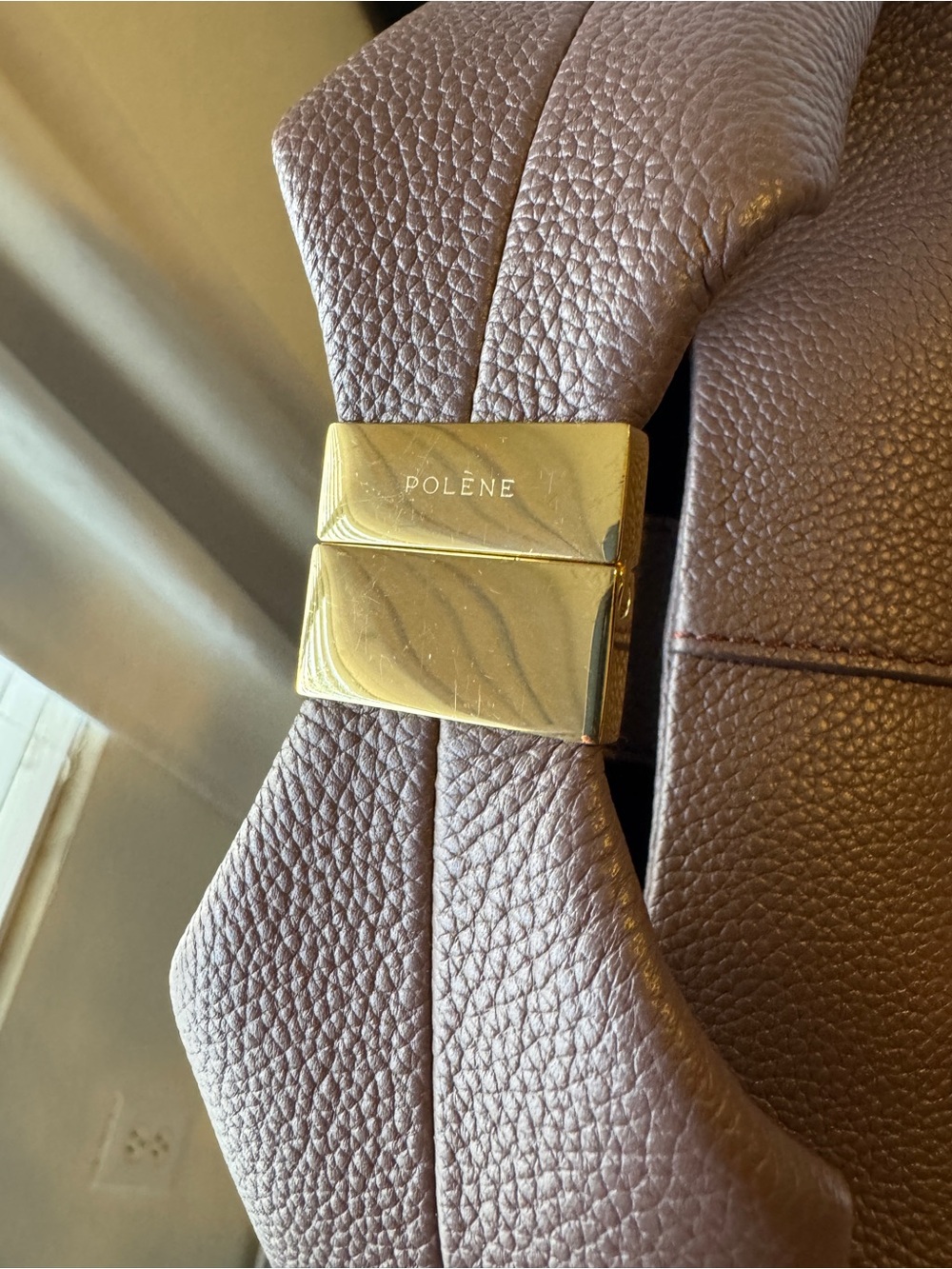 Polène Brown Pebbled Leather Mini Shoulder Bag with Gold-Tone Clasp - Picture 3 of 7